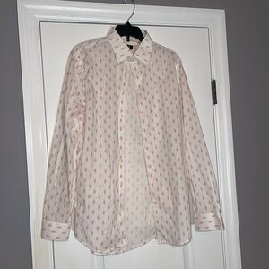 Express Casual Button Down Shirt in White and Pink